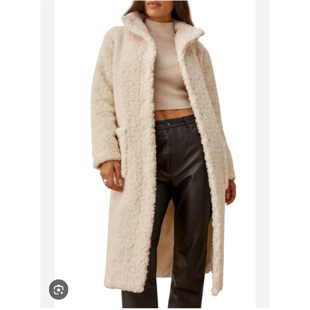 Reformation Sherpa Coat Button Front Bromley Coat In Ivory Women's Size XL NWT